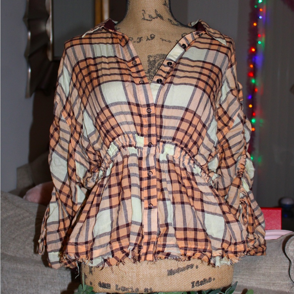 Free people plaid scrunch shirt🤎🧡💕